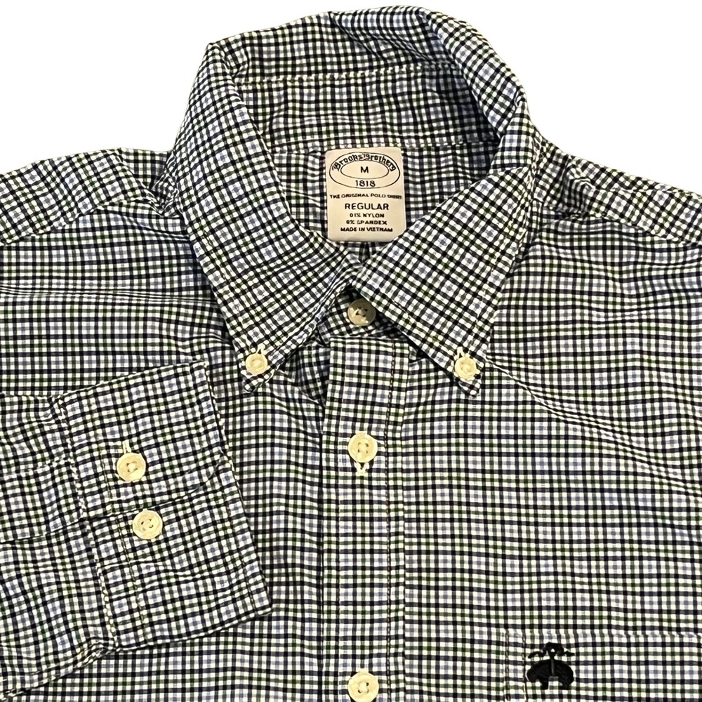 Brooks Brothers 1818 Shirt Mens Medium L/S B/U Performance Stretch Plaid